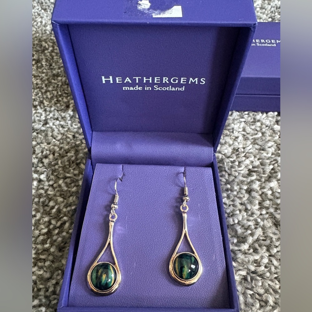 Silver and Green Teardrop Earrings